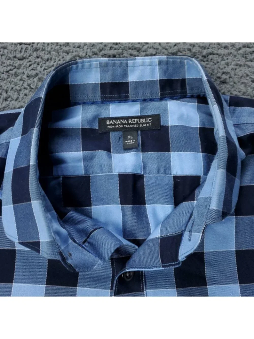 Banana Republic Shirt Mens XL Slim Fit Blue Long Sleeve Plaid Button Non Iron